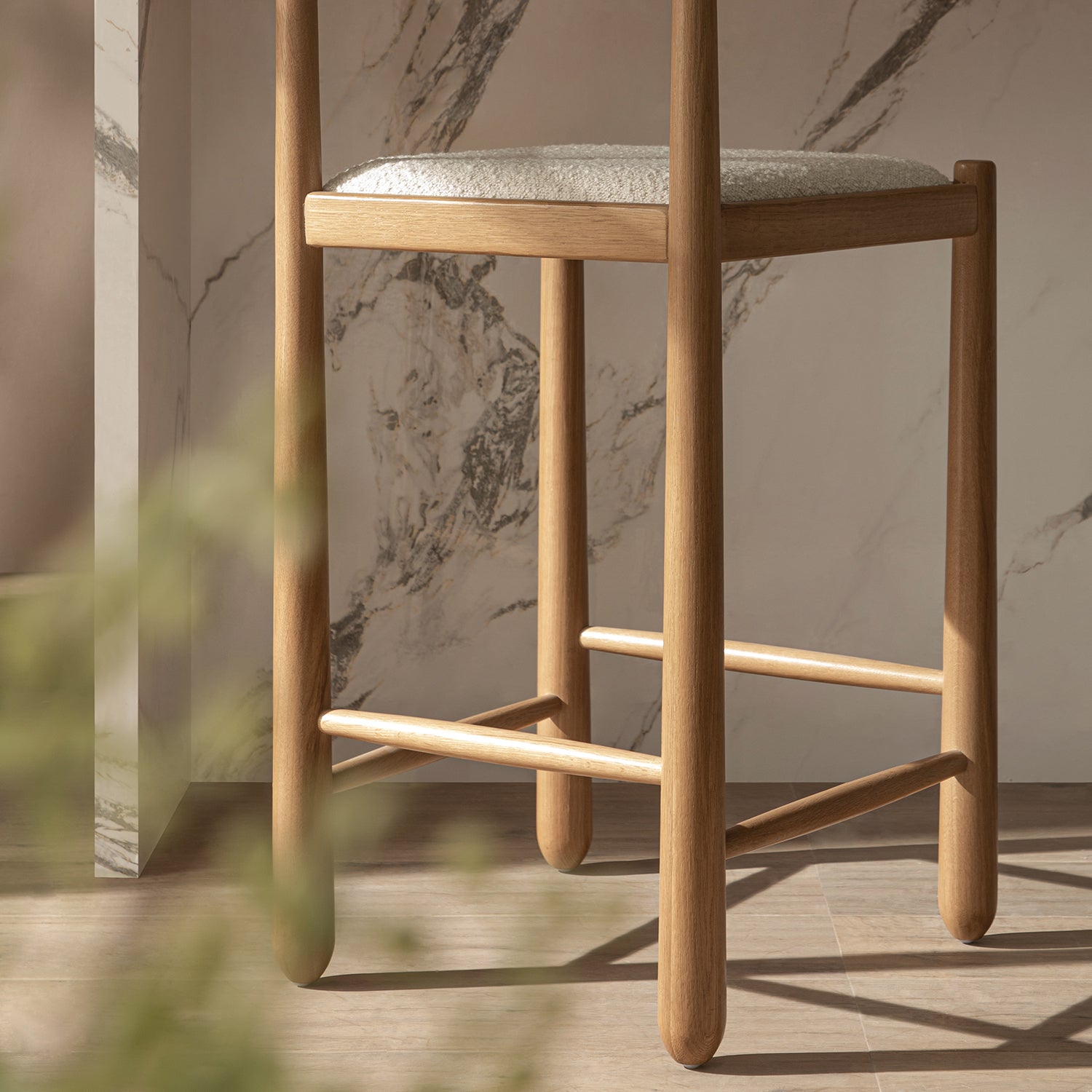 Tama Counter Stool, Ecru Boucle | Natural Oak Frame