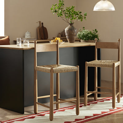 Tama Counter Stool, Woven Seagrass | Natural Oak Frame