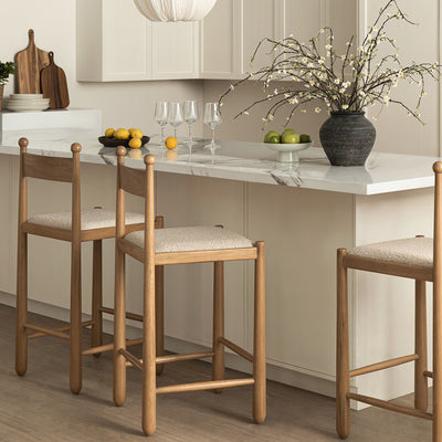 Tama Counter Stool, Light Taupe Boucle | Natural Oak Frame