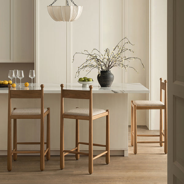 Tama Counter Stool, Light Taupe Boucle | Natural Oak Frame - daals