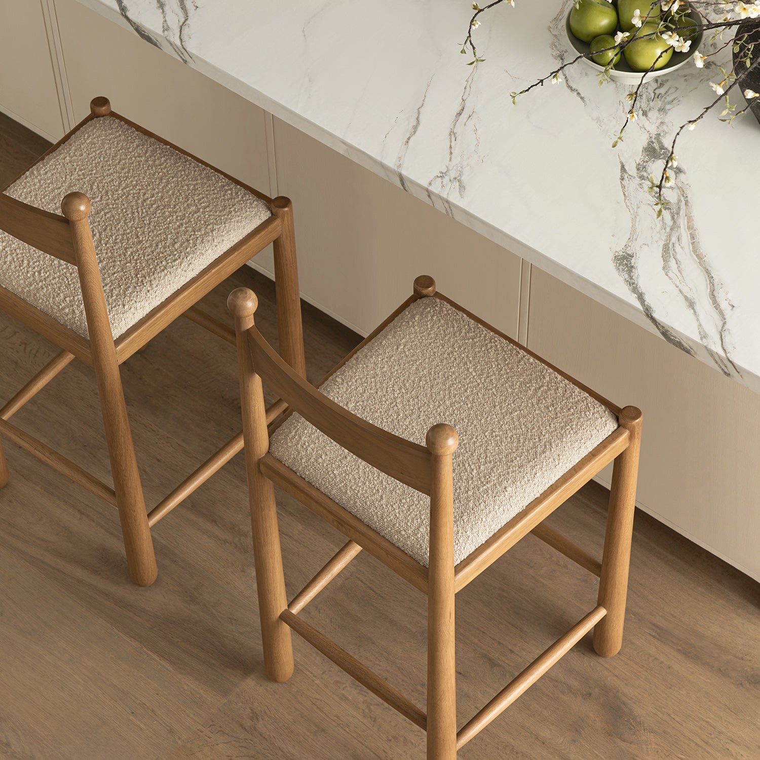 Tama Counter Stool, Light Taupe Boucle | Natural Oak Frame