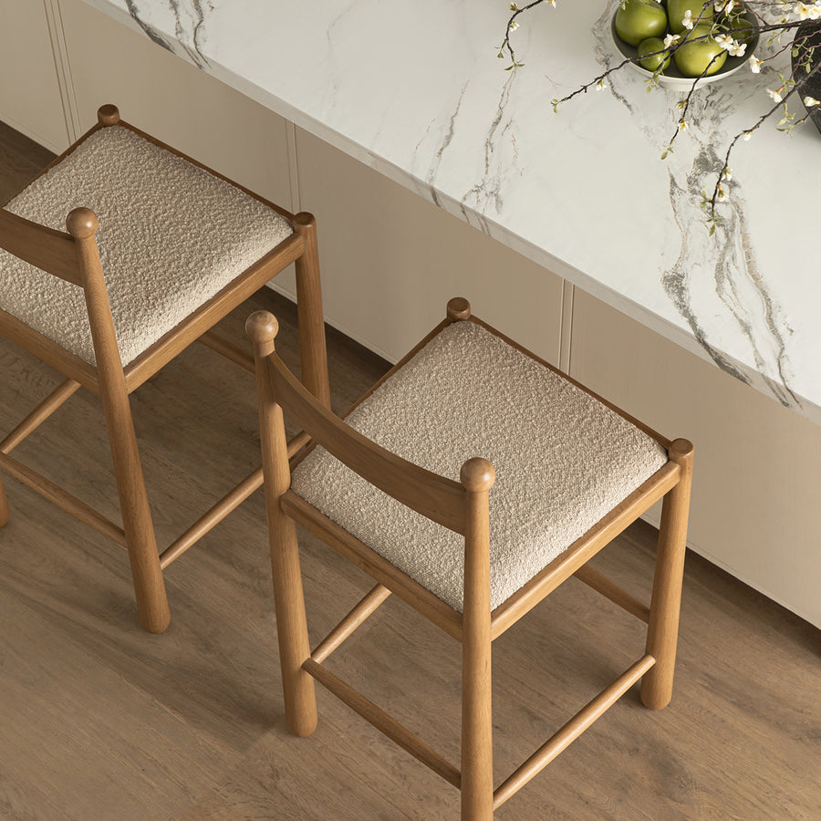 Tama Counter Stool, Light Taupe Boucle | Natural Oak Frame
