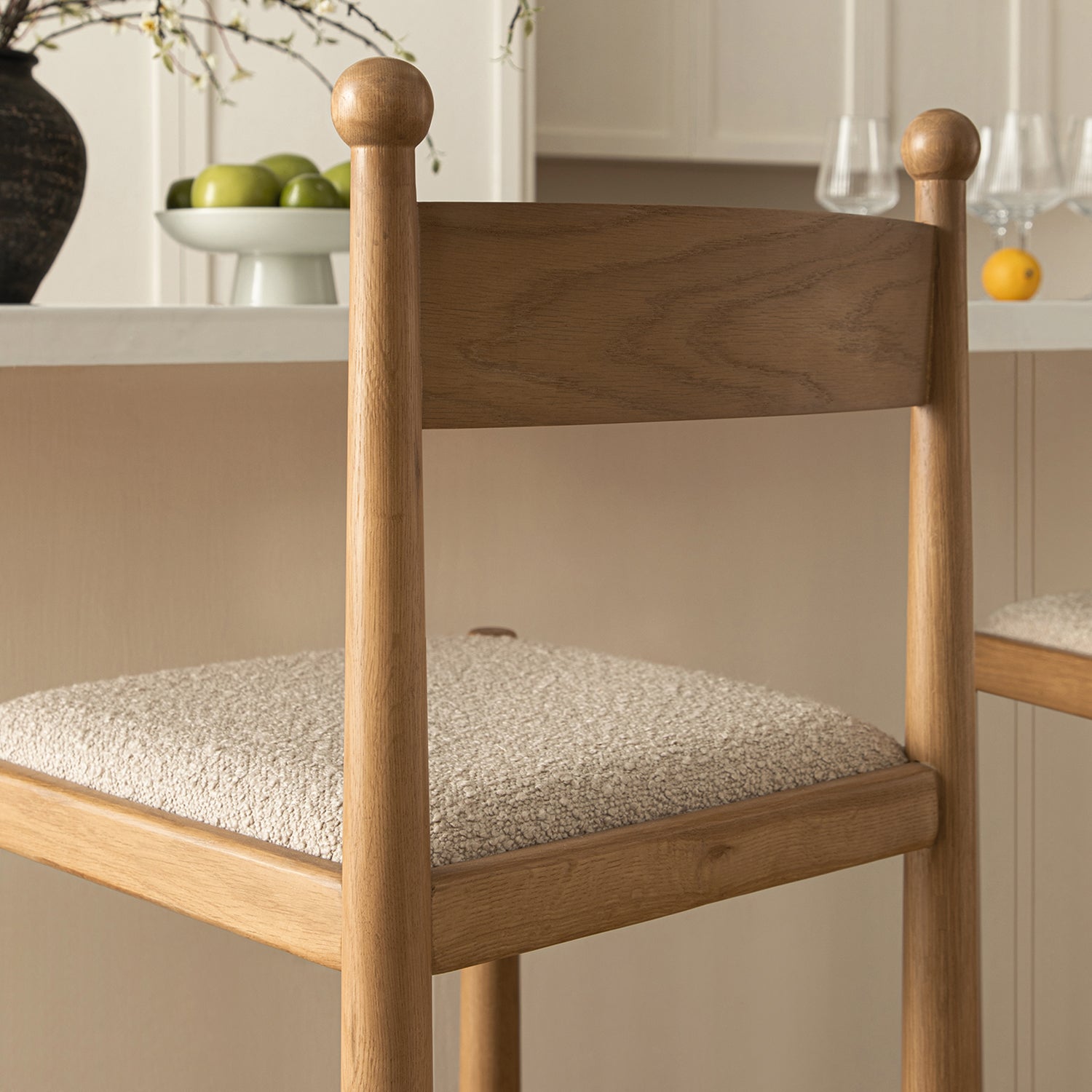 Tama Counter Stool, Light Taupe Boucle | Natural Oak Frame
