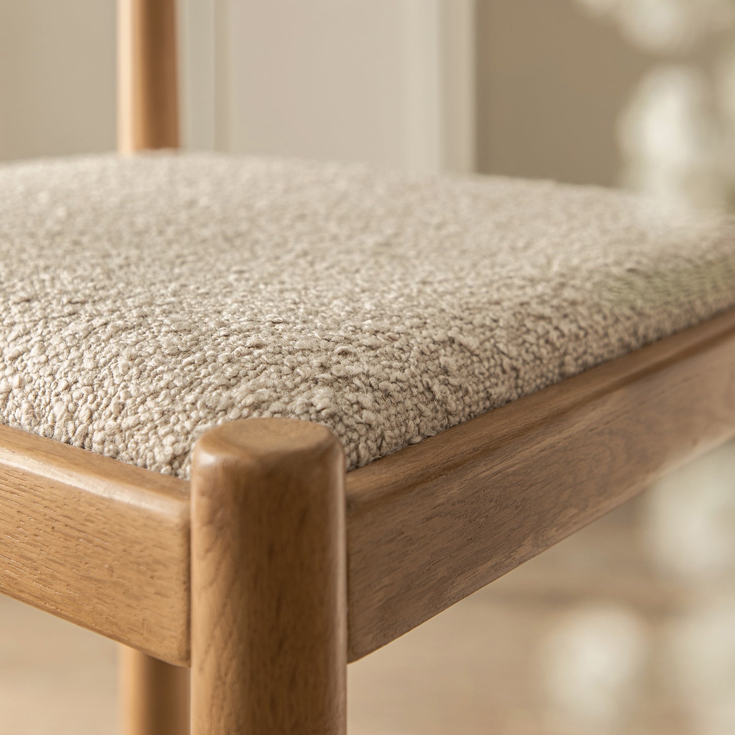 Tama Counter Stool, Light Taupe Boucle | Natural Oak Frame