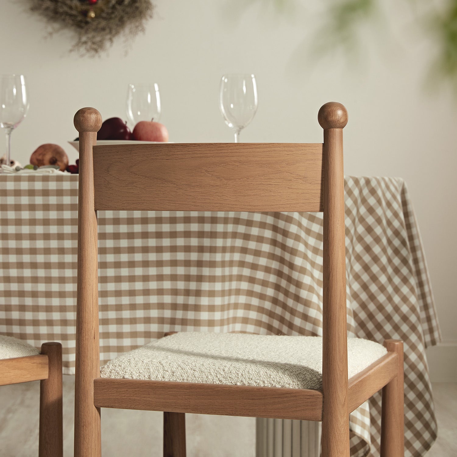 Tama Dining Chair, Ecru Boucle | Natural Oak Frame