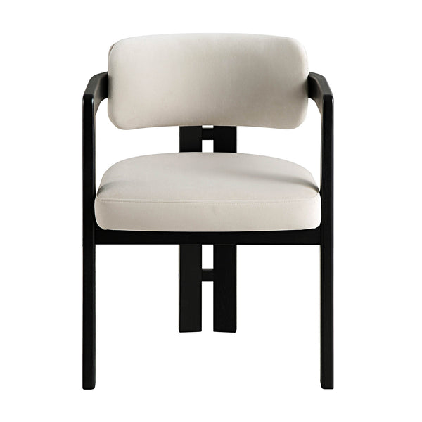Stanford Curved Oak Frame Upholstered Chair, Champagne Velvet Black Frame