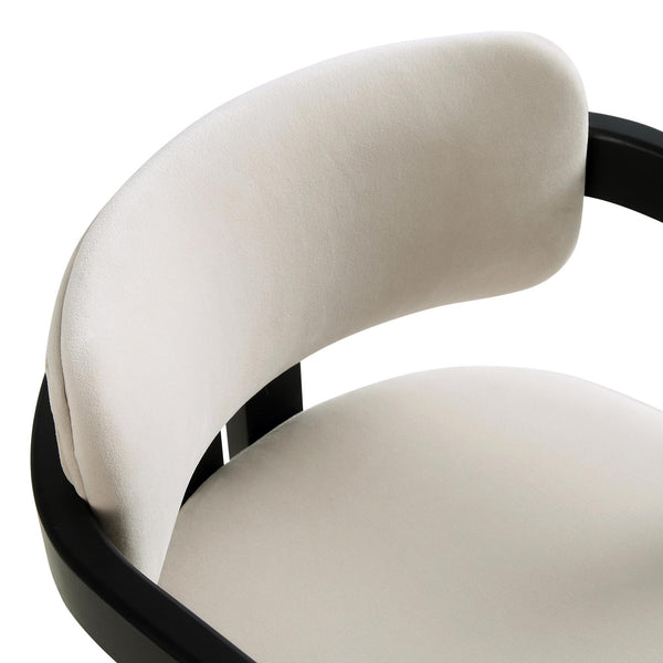 Stanford Curved Oak Frame Upholstered Chair, Champagne Velvet Black Frame