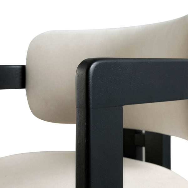 Stanford Curved Oak Frame Upholstered Chair, Champagne Velvet Black Frame