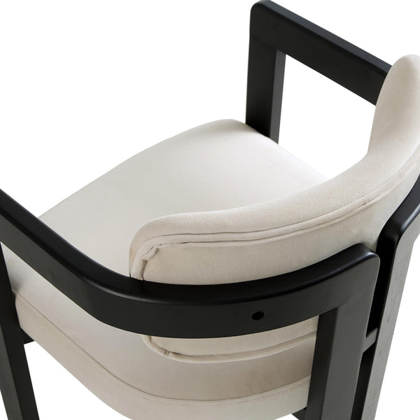 Stanford Curved Oak Frame Upholstered Chair, Champagne Velvet Black Frame