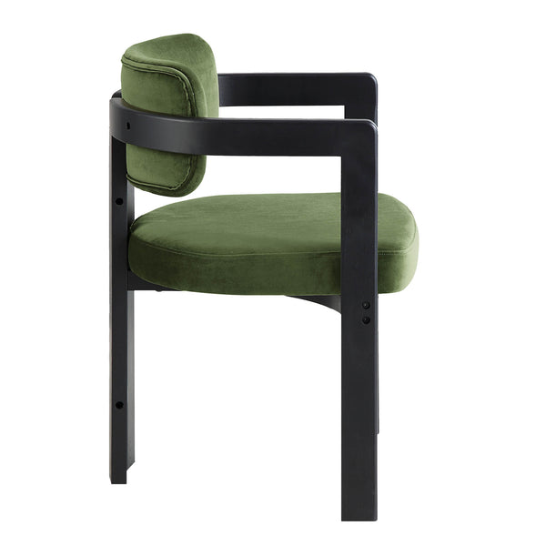 Stanford Curved Oak Frame Upholstered Chair, Moss Green Velvet Black Frame