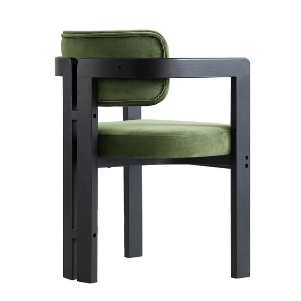 Stanford Curved Oak Frame Upholstered Chair, Moss Green Velvet Black Frame
