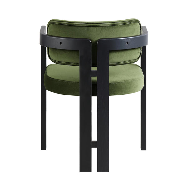 Stanford Curved Oak Frame Upholstered Chair, Moss Green Velvet Black Frame