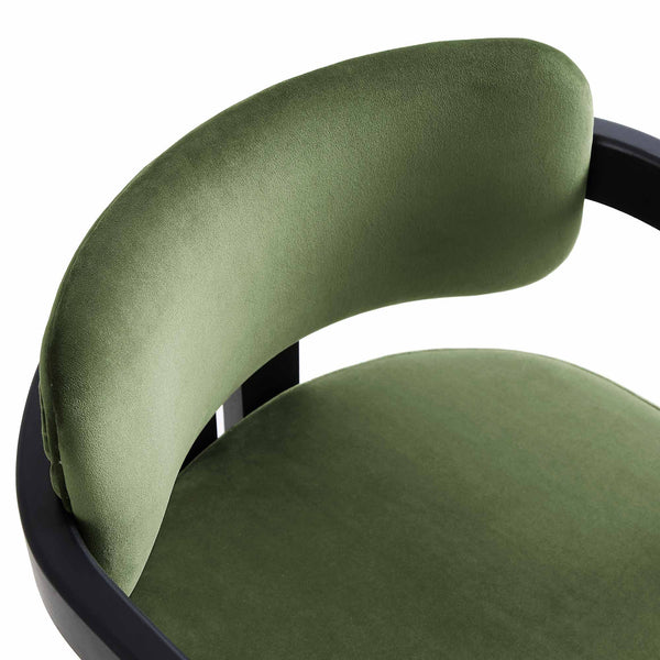 Stanford Curved Oak Frame Upholstered Chair, Moss Green Velvet Black Frame