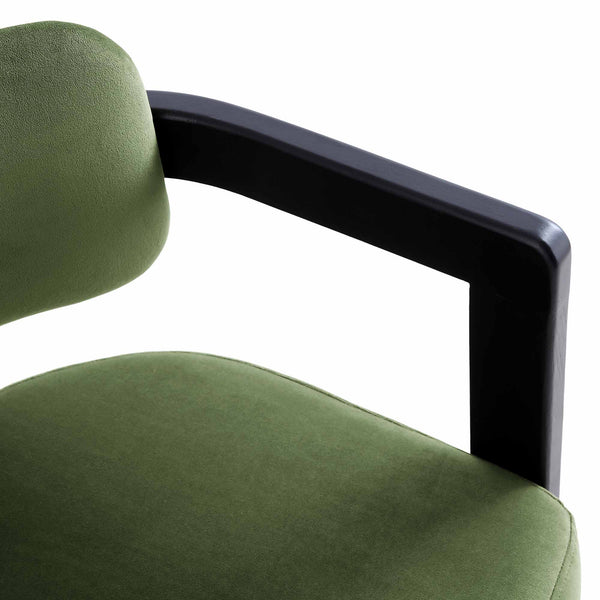 Stanford Curved Oak Frame Upholstered Chair, Moss Green Velvet Black Frame