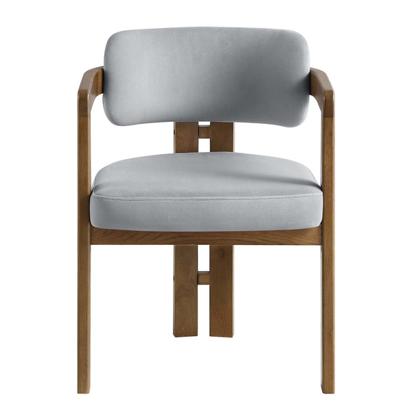 Stanford Curved Walnut Wood Frame Grey Velvet Chair