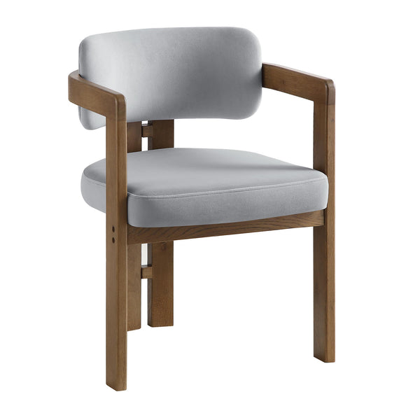 Stanford Curved Walnut Wood Frame Grey Velvet Chair