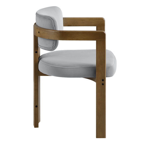 Stanford Curved Walnut Wood Frame Grey Velvet Chair