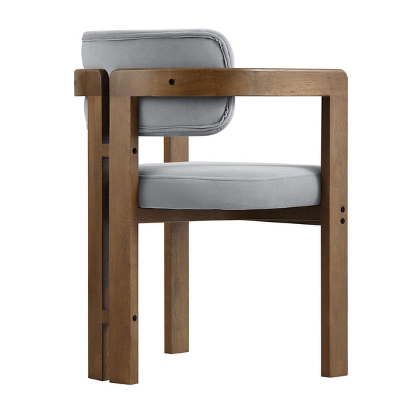 Stanford Curved Walnut Wood Frame Grey Velvet Chair