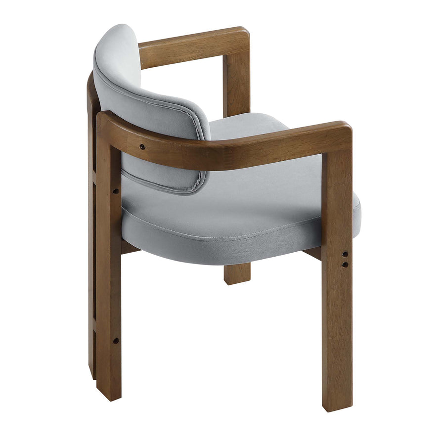 Stanford Curved Walnut Wood Frame Grey Velvet Chair