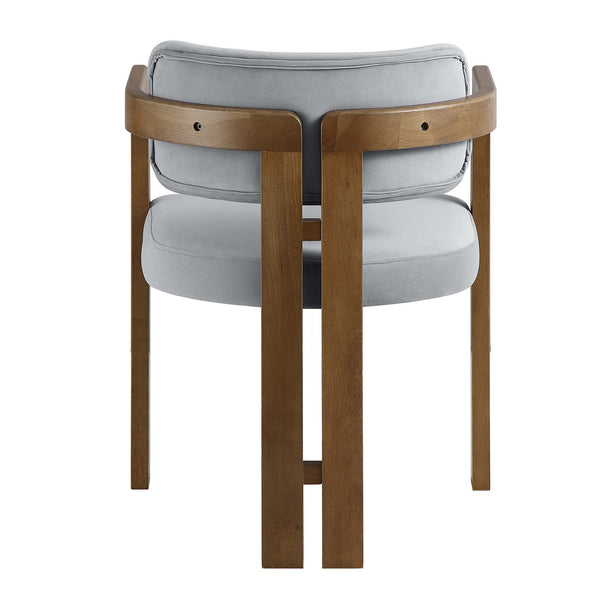 Stanford Curved Walnut Wood Frame Grey Velvet Chair