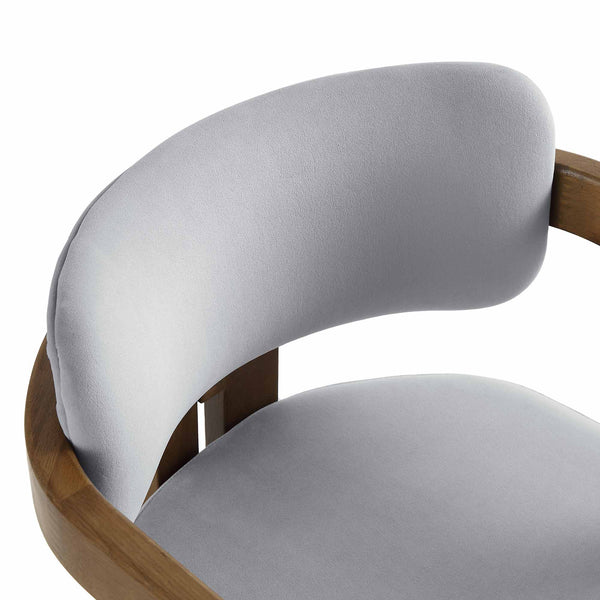 Stanford Curved Walnut Wood Frame Grey Velvet Chair