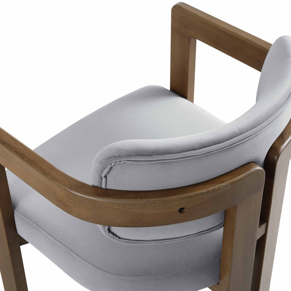 Stanford Curved Walnut Wood Frame Grey Velvet Chair