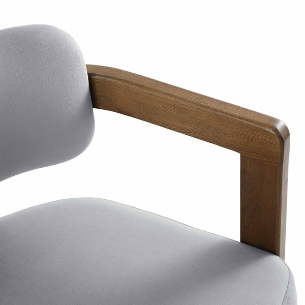 Stanford Curved Walnut Wood Frame Grey Velvet Chair