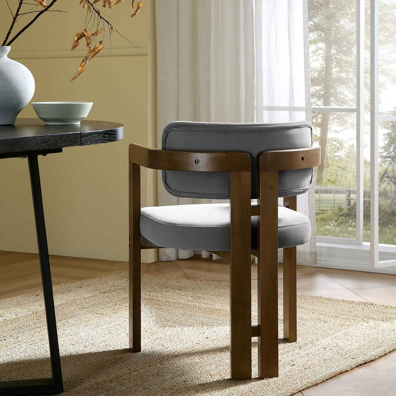 Stanford Curved Walnut Wood Frame Grey Velvet Chair