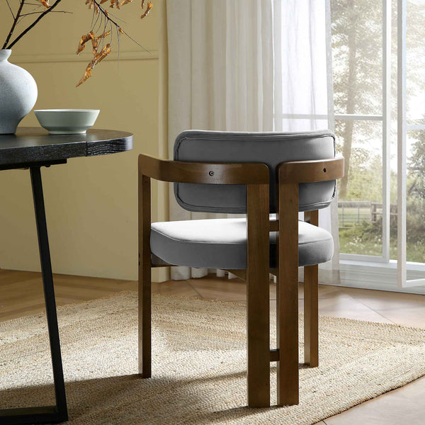 Stanford Curved Walnut Wood Frame Grey Velvet Chair