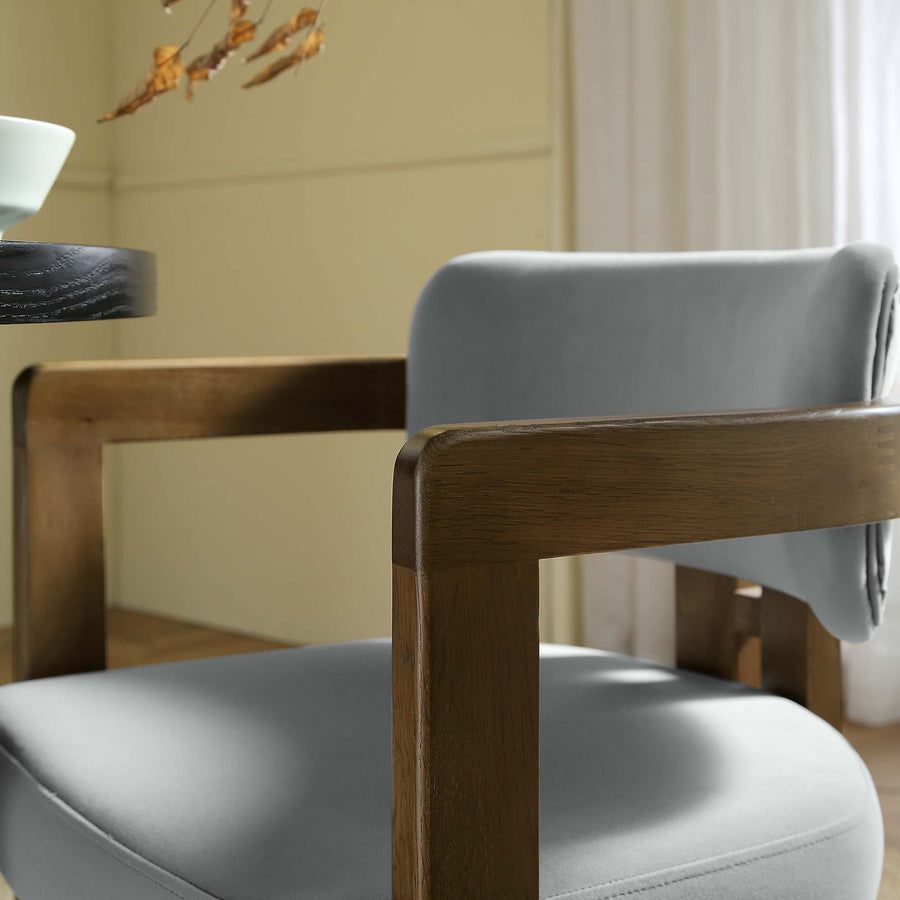 Stanford Curved Walnut Wood Frame Grey Velvet Chair