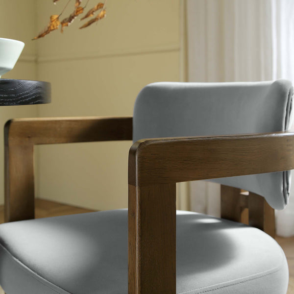 Stanford Curved Walnut Wood Frame Grey Velvet Chair