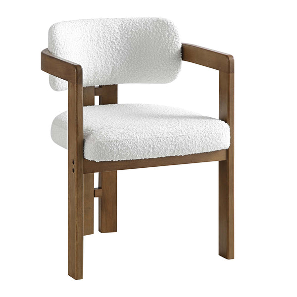 Stanford Curved Oak Frame Upholstered Chair, White Boucle Light Walnut Frame