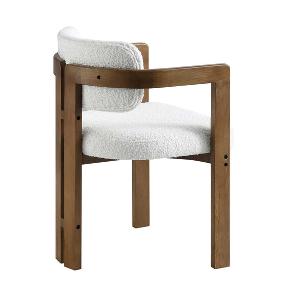 Stanford Curved Oak Frame Upholstered Chair, White Boucle Light Walnut Frame