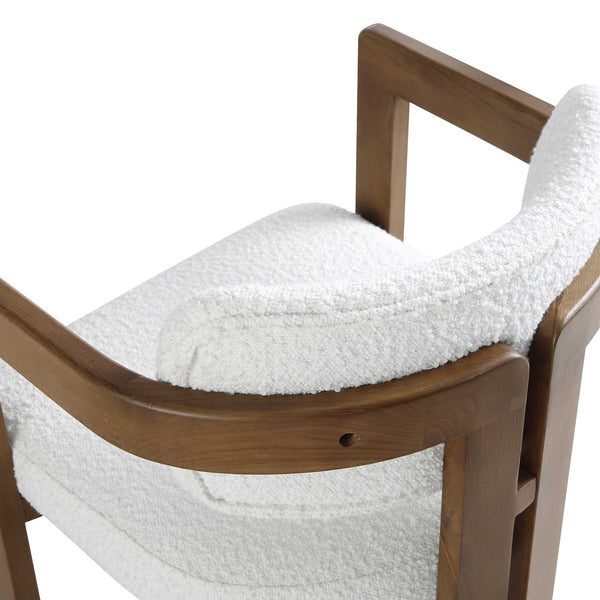 Stanford Curved Oak Frame Upholstered Chair, White Boucle Light Walnut Frame
