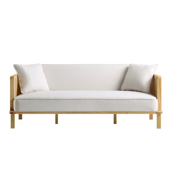 Pienza Cane Sofa Bed, Beige Woven Fabric with Natural Solid Oak Frame