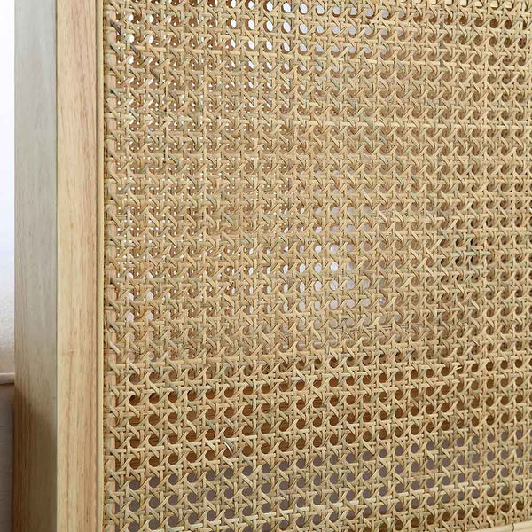 Pienza Cane Sofa Bed, Beige Woven Fabric with Natural Solid Oak Frame