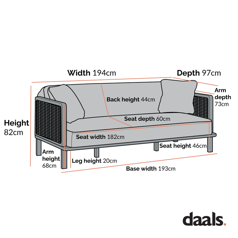 Pienza Cane Sofa Bed, Taupe Velvet with Black Solid Wood Frame