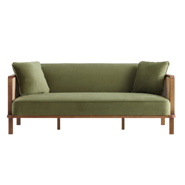 Pienza Cane Sofa Bed, Moss Green Velvet with Walnut Frame