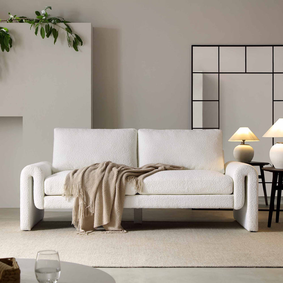 Hampstead White Boucle Curved 3-Seater Sofa