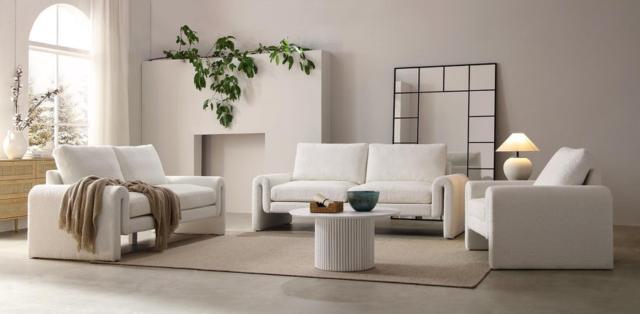 Hampstead White Boucle Curved 2-Seater Sofa