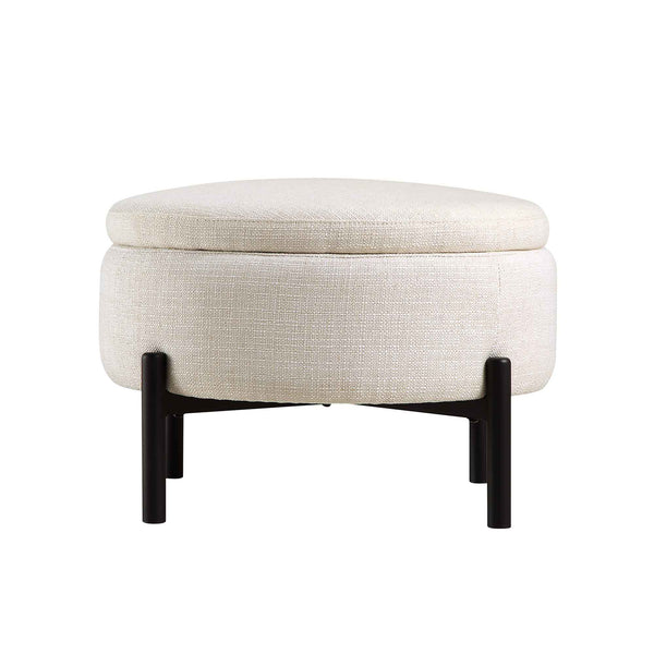 Amboise Round Storage Pouffe, Beige Linen Blend