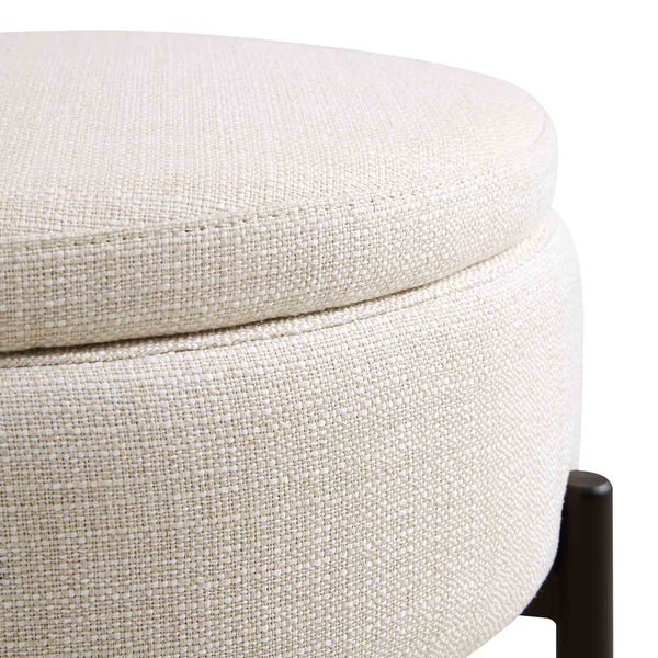 Amboise Round Storage Pouffe, Beige Linen Blend