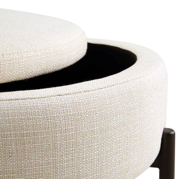 Amboise Round Storage Pouffe, Beige Linen Blend