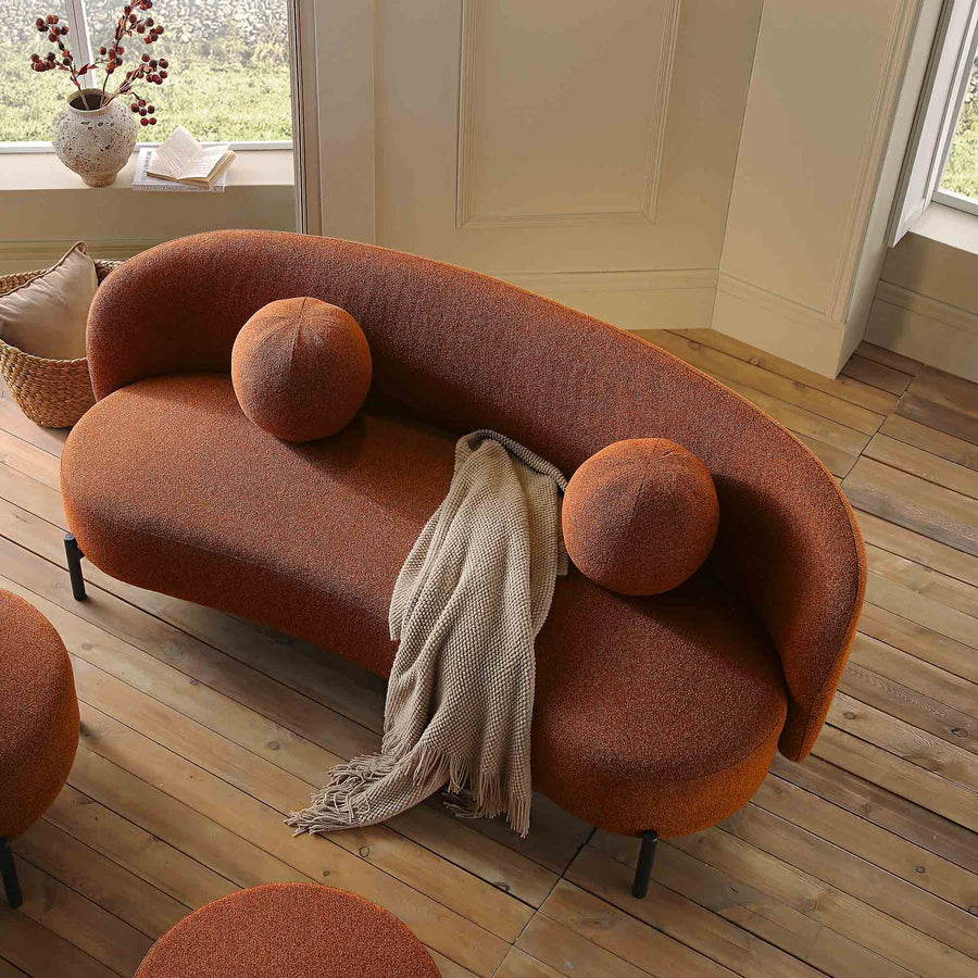 Amboise 3-Seater Curved Sofa with Ball Cushions, Brick Boucle