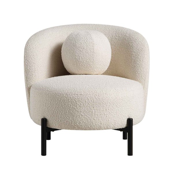 Amboise Armchair with Ball Cushion, Ecru Boucle