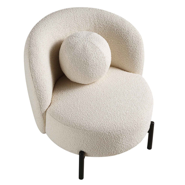 Amboise Armchair with Ball Cushion, Ecru Boucle