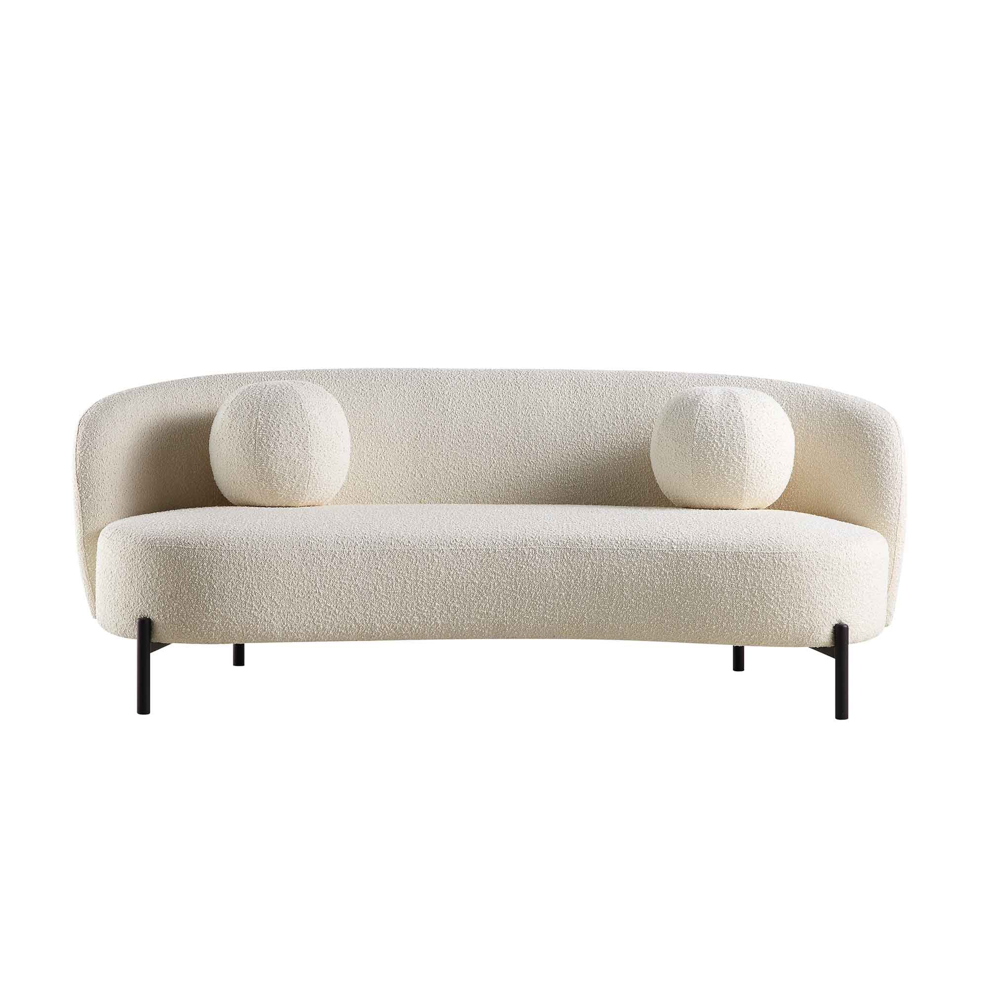 Amboise 3-Seater Curved Sofa with Ball Cushions, Ecru Boucle