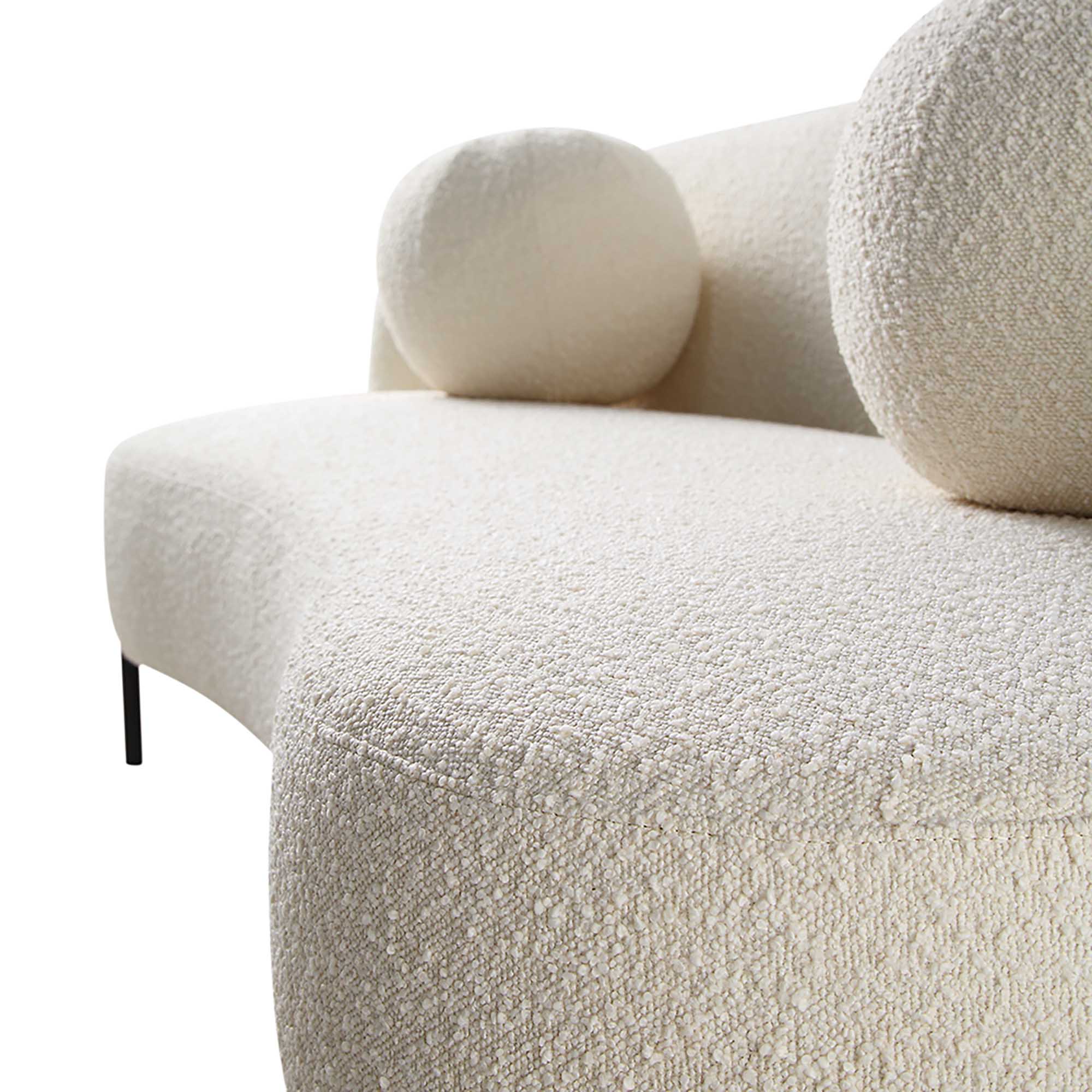 Amboise 3-Seater Curved Sofa with Ball Cushions, Ecru Boucle | daals