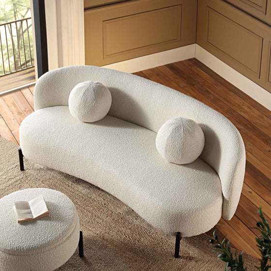 Amboise 3-Seater Curved Sofa with Ball Cushions, Ecru Boucle
