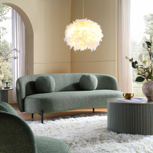 Amboise 3-Seater Curved Sofa with Ball Cushions, Spruce Green Textured Fabric